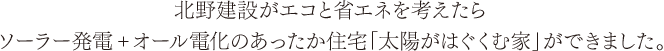 北野建設がエコと省エネを考えたらソーラー発電+オール電化のあったか住宅「太陽がはぐくむ家」ができました。